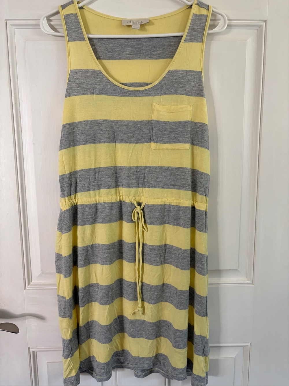 Olive & Oak Yellow and Gray Striped Drawstring Midi Dress